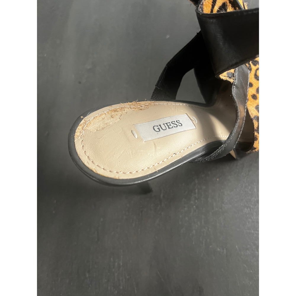 Guess Leopard Print Calf Hair Platform Stiletto Sandals Peep Toe Slingback - Picture 8 of 15